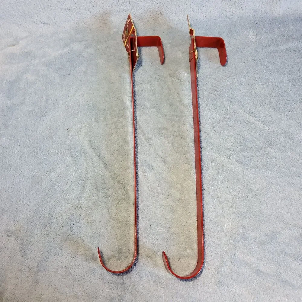 Vintage Holiday Time Over The Door Wreath Hanger Red Metal 14 Inch Set of 2